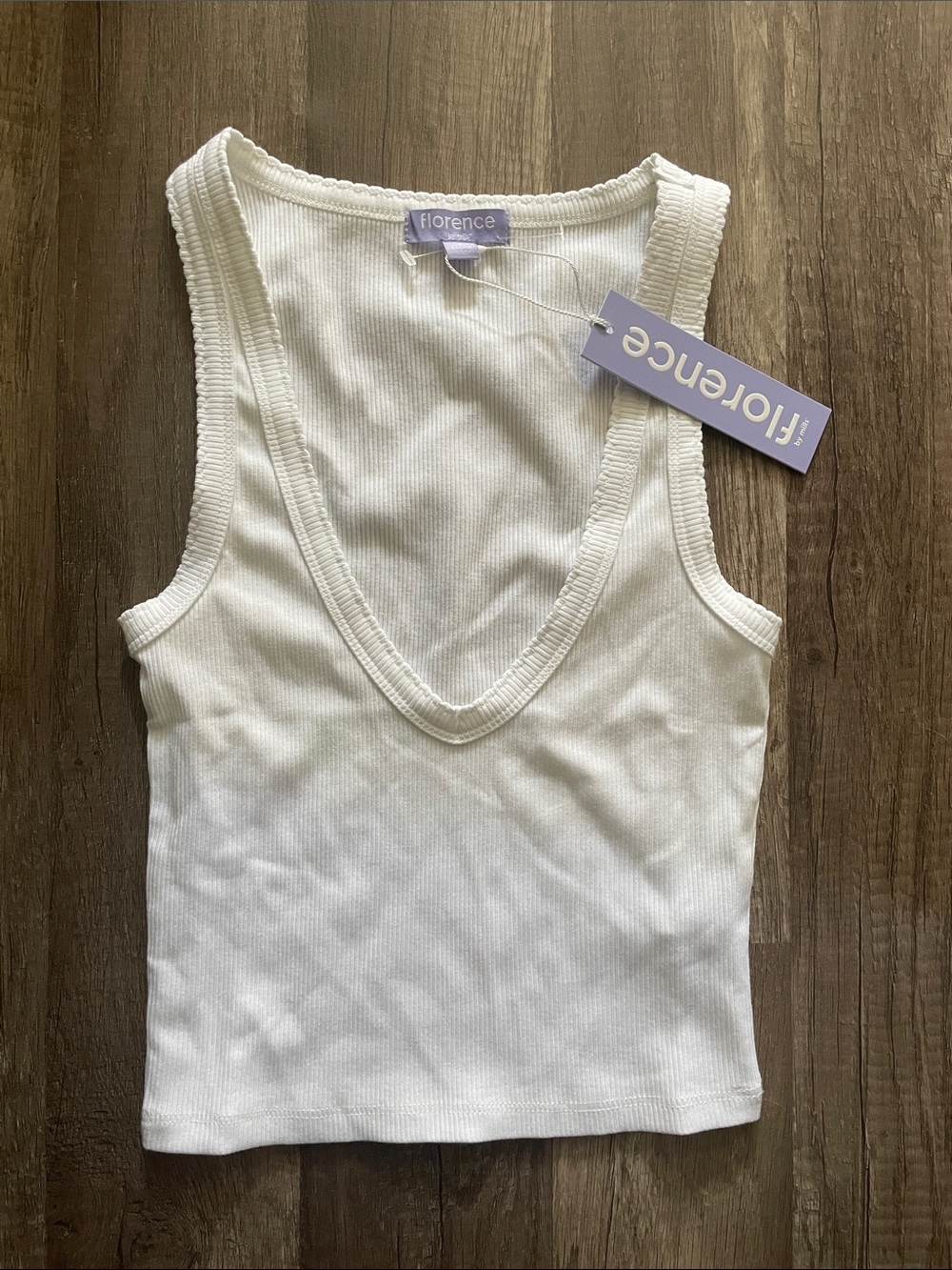 Florence White Ribbed V-Neck Crop Tank